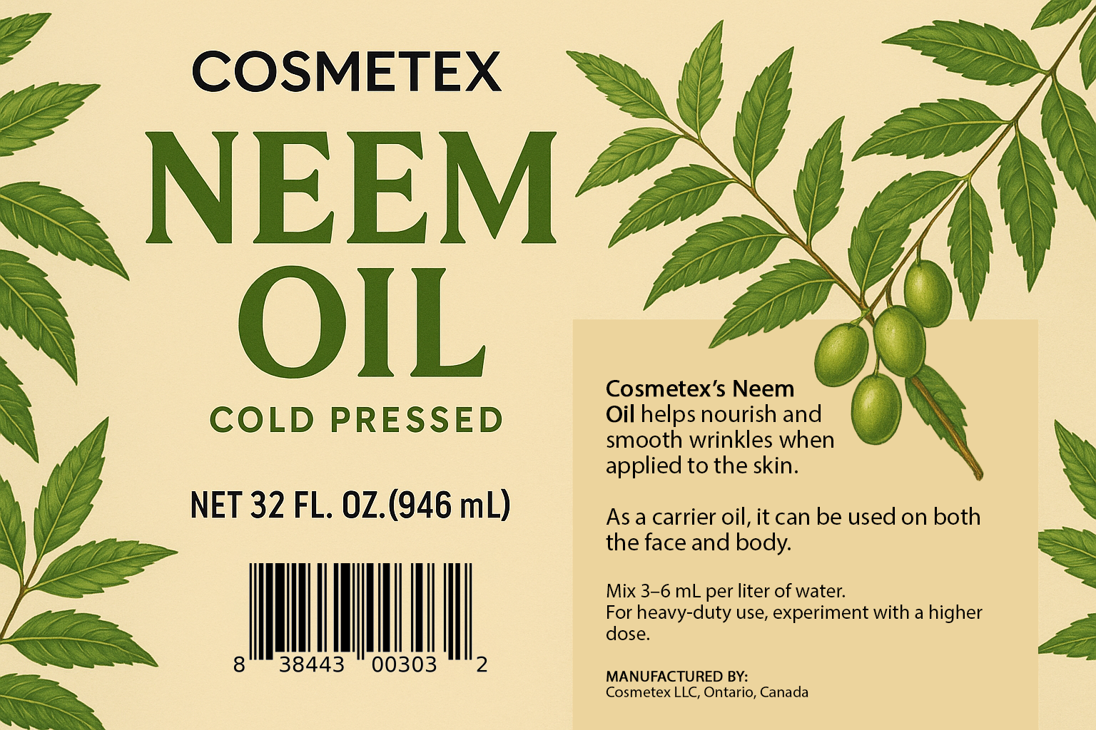 Cosmetex Neem Oil 3000 PPM 1 Litre