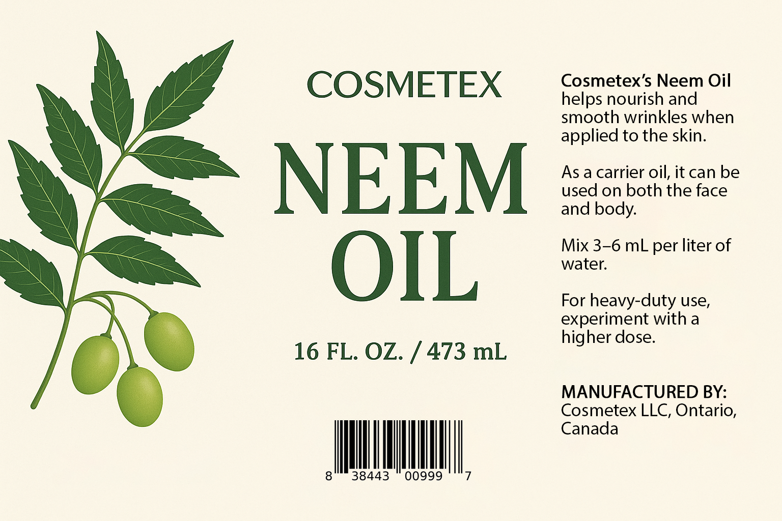 Cosmetex Neem Oil 3000 PPM 500mL